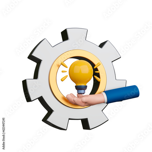 3d render of business innovation concept illustrate with hand holding light bulb with gear.