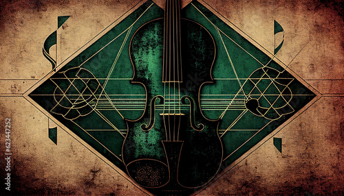 Violin background with an abstract vintage distressed texture which is a musical instrument used in blues, rock, jazz and classical orchestral music, computer Generative AI stock illustration image
