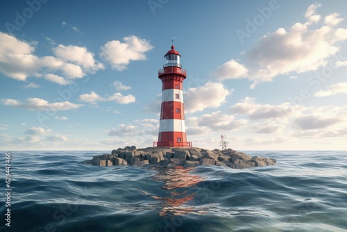 Landscape with lighthouse in the middle of the sea. Generative AI