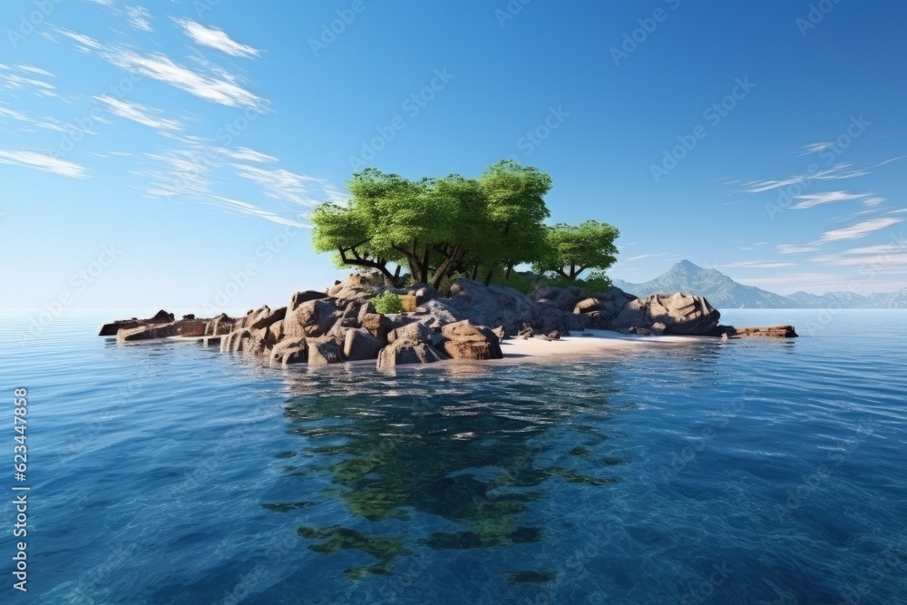 Landscape with small island in the middle of the ocean. Generative AI