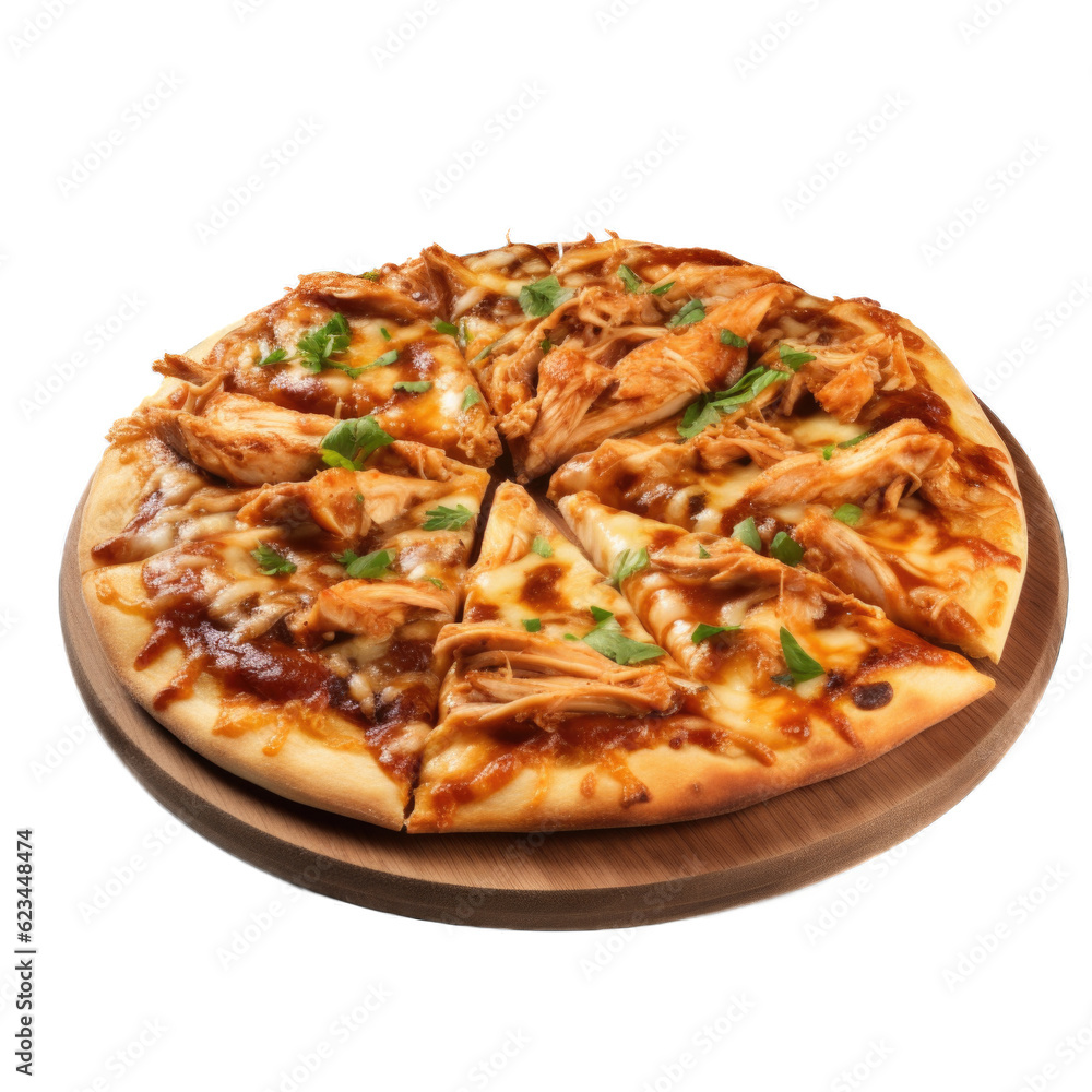 BBQ Chicken Flatbread Pizza isolated on transparent background. Generative AI