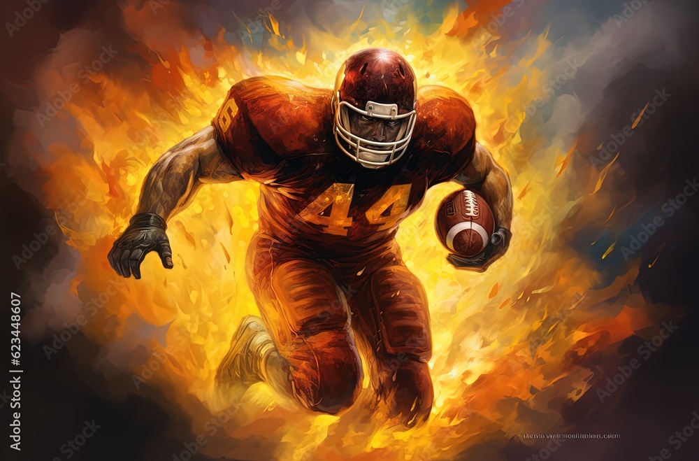 American football player on fire, sport concept. Generative AI