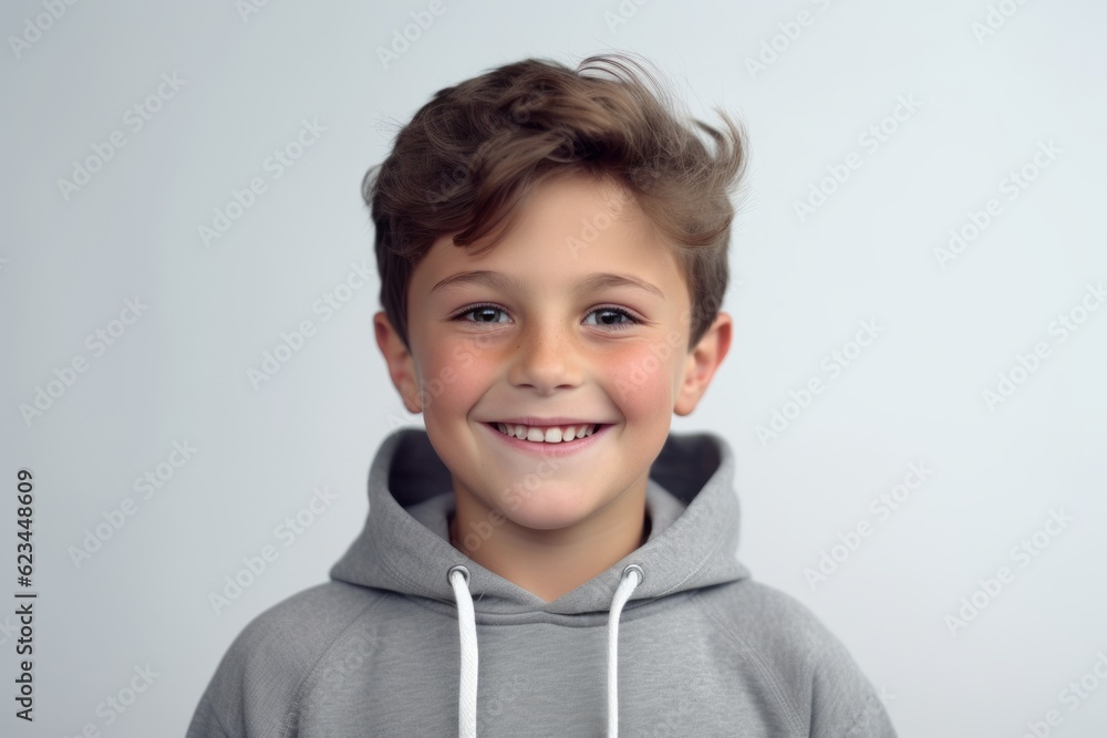 Medium shot portrait photography of a grinning boy in his 30s wearing a stylish hoodie against a pearl white background. With generative AI technology Medium shot portrait photography of a grinning boy in his 30s wearing a stylish hoodie against a pearl white background. With generative AI technology