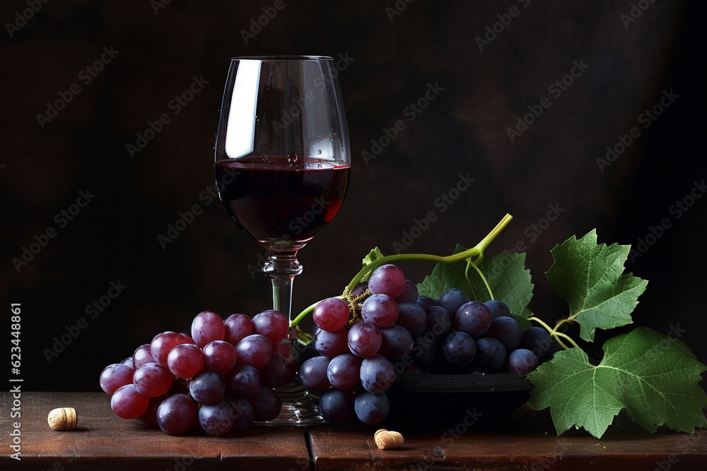 A glass of wine and grapes generative AI