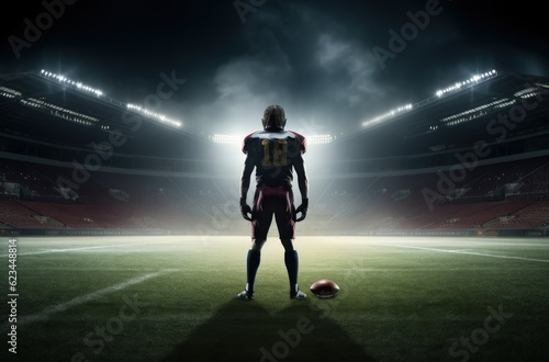 American football player, stadium in the background. Generative AI