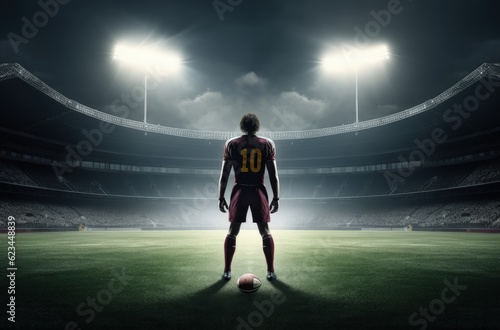American football player, stadium in the background. Generative AI © Deivison
