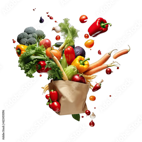 Fotobehang grocerries and vegetables, fruits shopping paper bag
