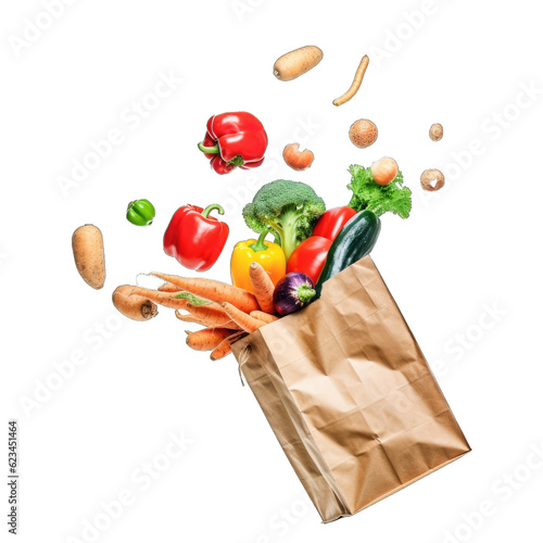 Fototapeta Naklejka Na Ścianę i Meble -  grocerries and vegetables, fruits shopping paper bag