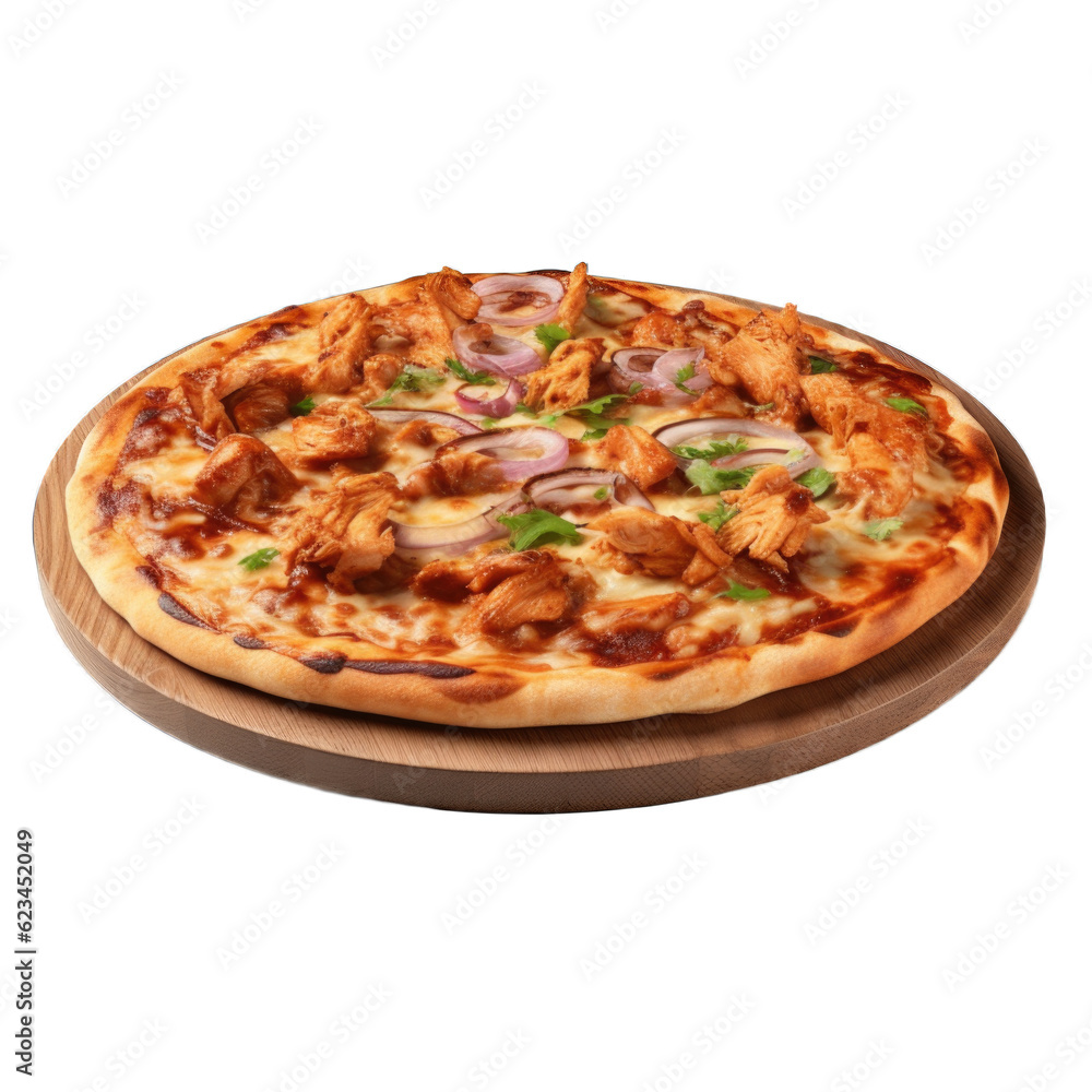 BBQ Chicken Flatbread Pizza isolated on transparent background. Generative AI