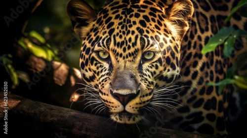 Close up portrait of a leopard in the Amazon forest  Generative AI