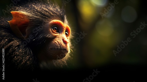 Close up portrait of a mokey in the Amazon forest, Generative AI