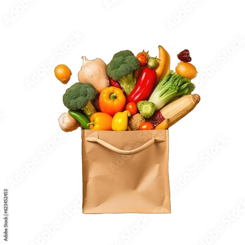 grocerries and vegetables, fruits shopping paper bag