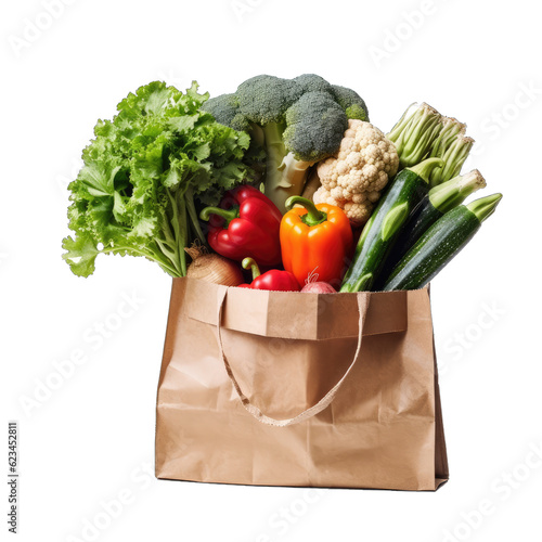 Fototapeta Naklejka Na Ścianę i Meble -  grocerries and vegetables, fruits shopping paper bag
