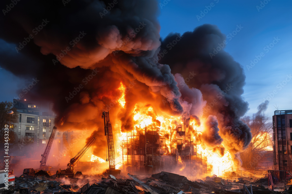 A construction site is on fire A construction site is on fire