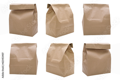 6 paper bags over white 