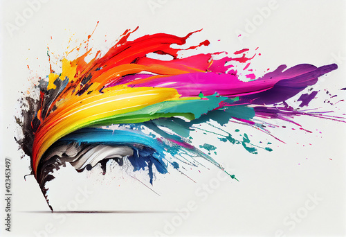 Dynamic, swirling, multicolored brush stroke on white bakground. Generative ai