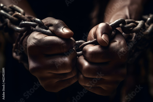 Hands with chains, slavery, a difficult life.