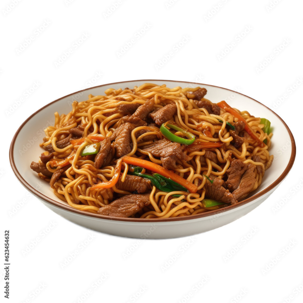 Beef and Vegetable Lo Mein isolated on transparent background. Generative AI Beef and Vegetable Lo Mein isolated on transparent background. Generative AI