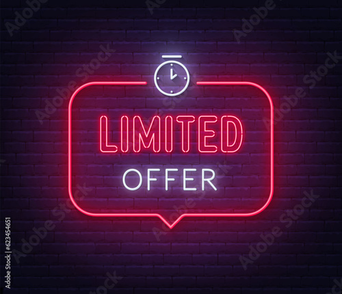 Limited Offer neon sign in the speech bubble on brick wall background.
