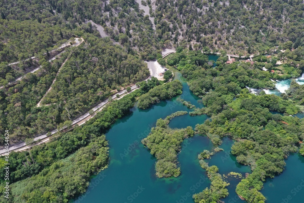 Krka National Park and Waterfalls. Drone footage