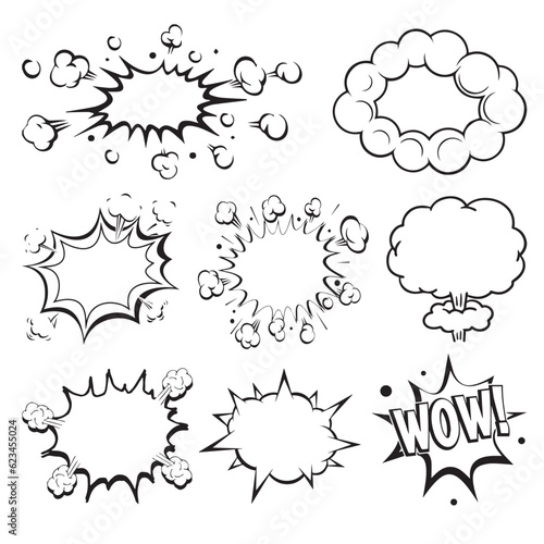 comic speech bubbles. Steam puff design vector icon illustration.. explosion and smoke icon set. air. cloud for text in the form of an explosion. collection or set of flat web signs.