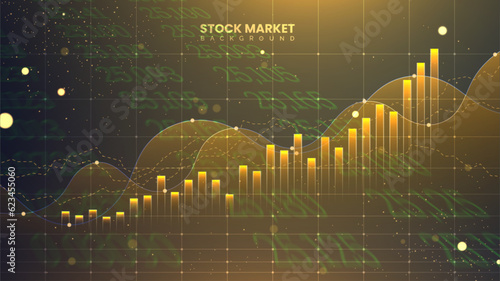 The stock market graph is in gold color for business investment illustration. Futuristic financial trading chart. Economic information growth background