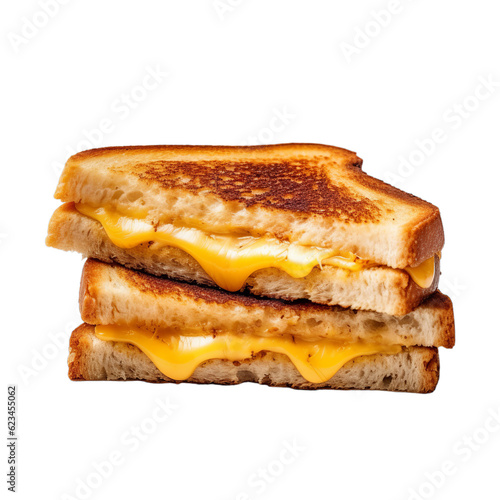 Cut grilled cheese sandwich isolated on a transparent background