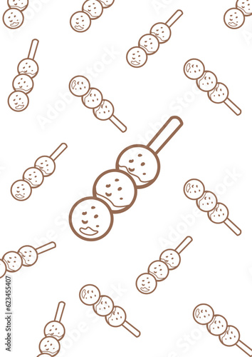 Cute Takoyaki Japanese Food Snack Coloring Pages for Kids and Adult