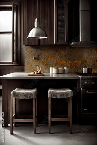 A Couple Of Stools That Are In A Kitchen