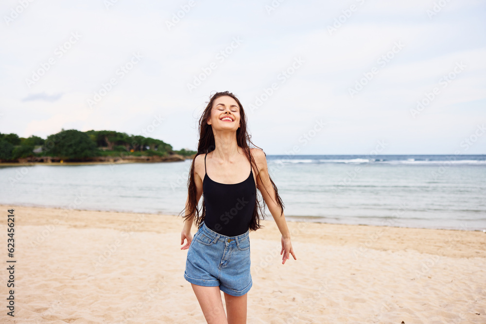 woman summer beauty beach sea running smile sunset young lifestyle travel woman summer beauty beach sea running smile sunset young lifestyle travel