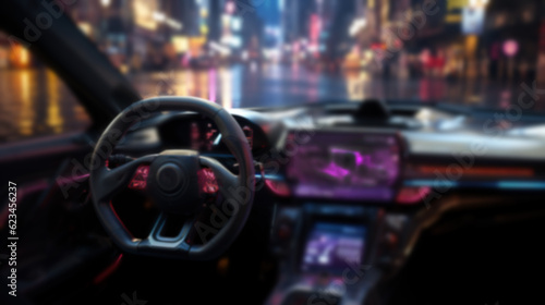 self-driving car with artificial intelligence running in New York city at night in the future. created with generative AI technology © hakule