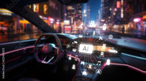 self-driving car with artificial intelligence in the future. autopilot concept. created with generative AI technology © hakule