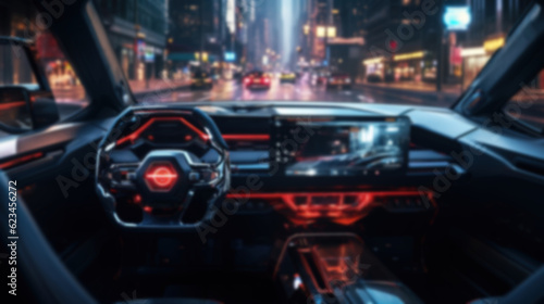 self-driving car with artificial intelligence running in New York city at night in the future. created with generative AI technology