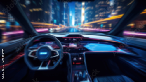 self-driving car with artificial intelligence running in New York city at night in the future. created with generative AI technology © hakule