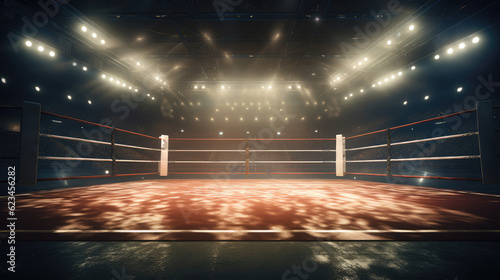 Empty wrestling boxing ring filled with spotlights, competition arena © evening_tao