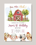 birthday invitation card with farmland theme watercolor background