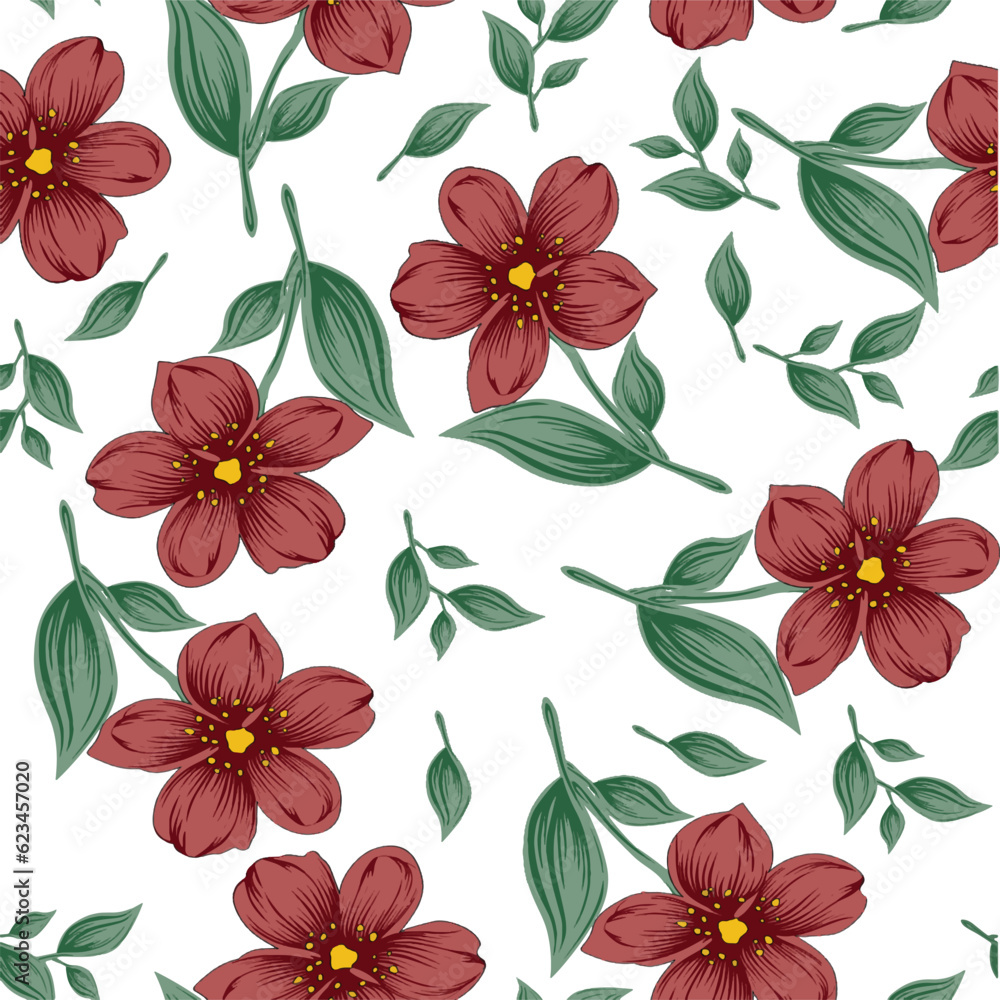 flower with leaf design seamless pattern
