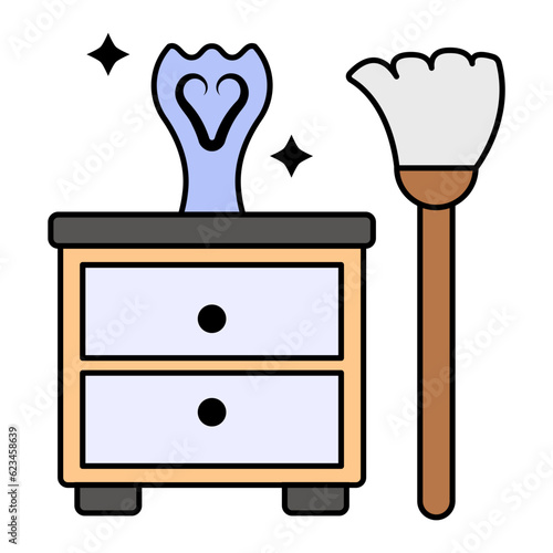 dirt cleaning with a dry microfiber brush concept vector color design, Housekeeping symbol, Office caretaker sign, porter or cleanser equipment stock illustration