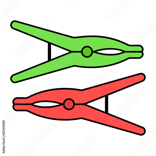 Plastic clothespins vector color design, Housekeeping symbol, Office caretaker sign, porter or cleanser equipment stock illustration, Pair of Clothes Pegs concept