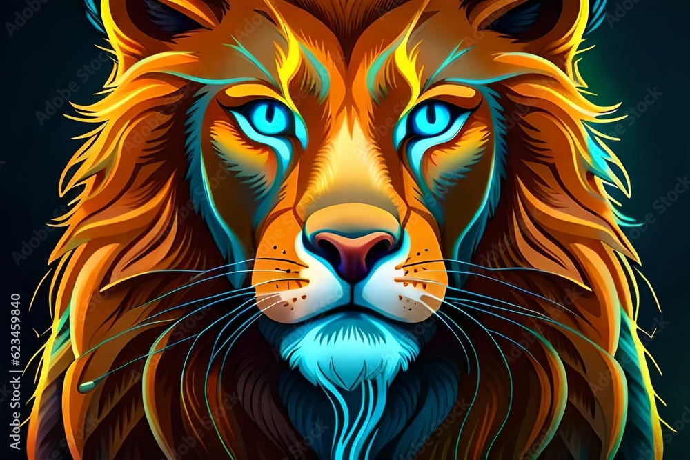 Roar of a luminous lion. Generative AI