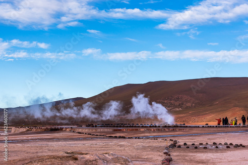 Steaming geyser of Tatio in Atacama desert photo