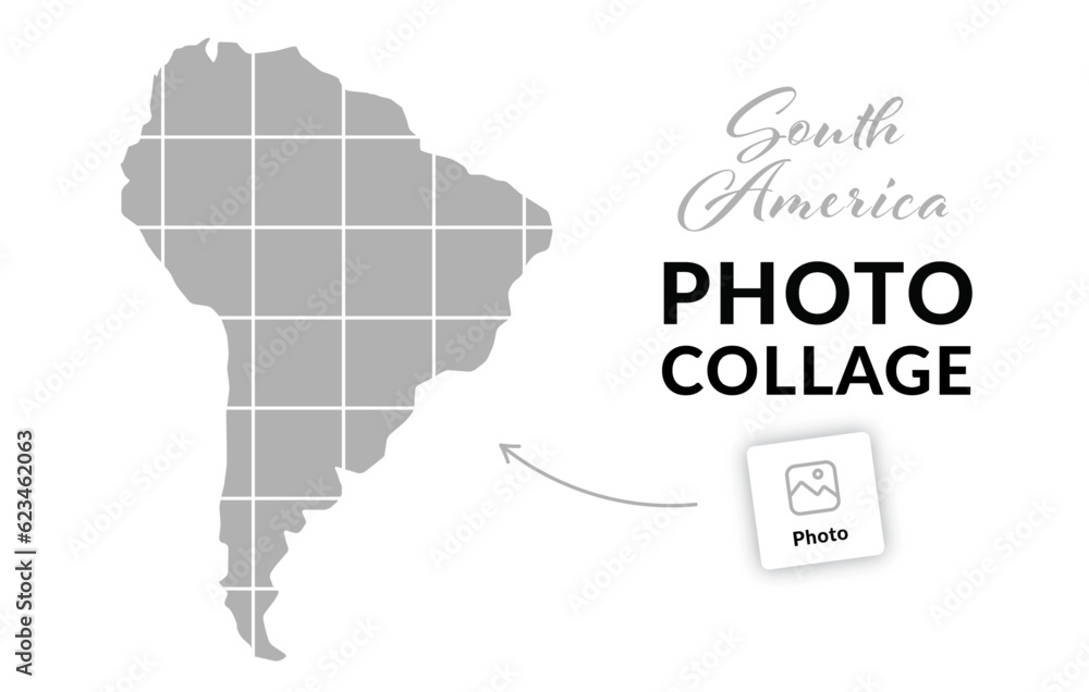 South America photo collage. Travel, voyage, continent map photo concept. Vector