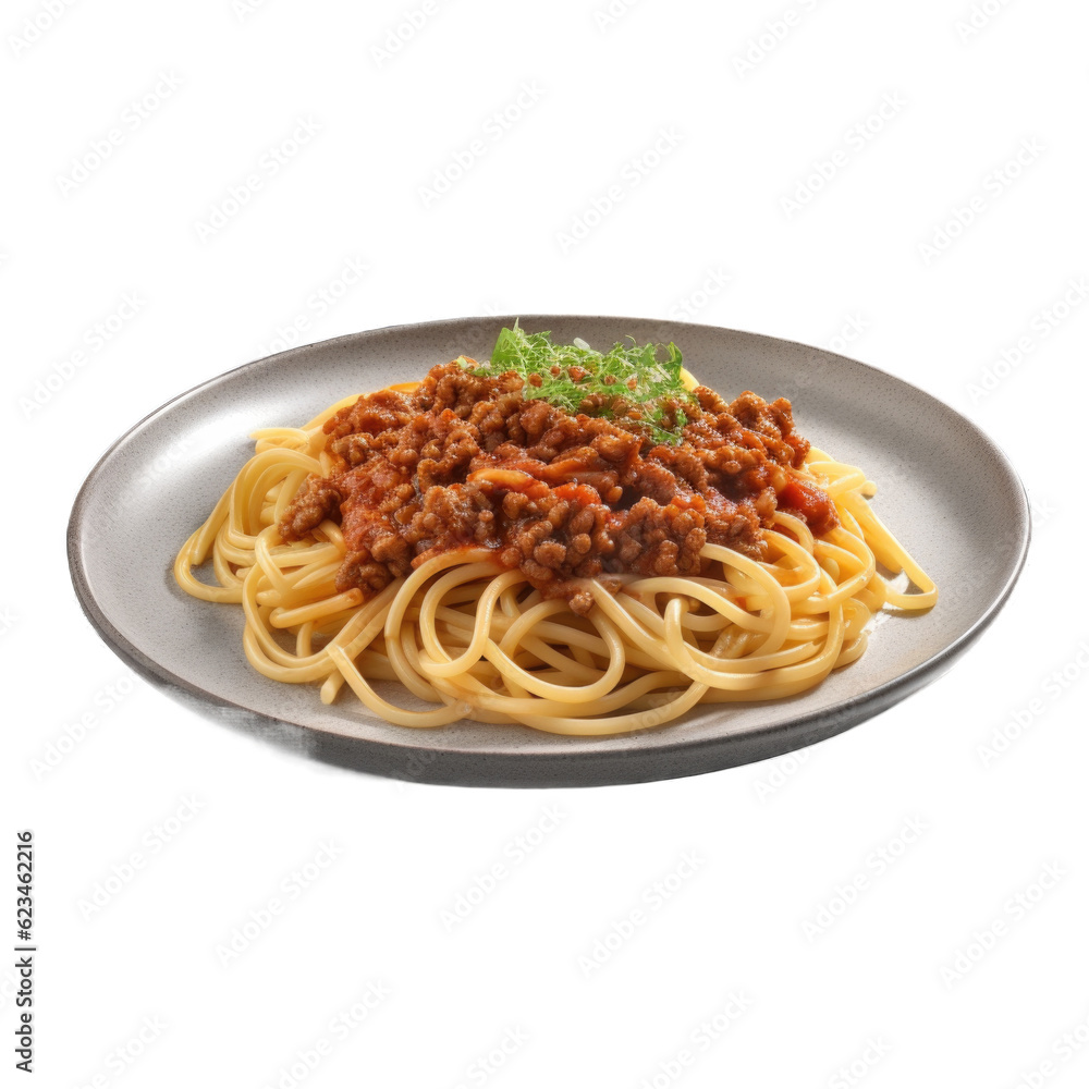 Spaghetti Bolognese isolated on transparent background. Generative AI