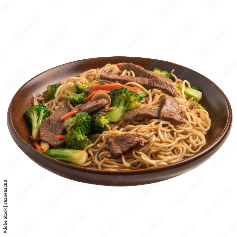 Beef and Vegetable Lo Mein isolated on transparent background. Generative AI Beef and Vegetable Lo Mein isolated on transparent background. Generative AI