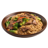 Beef and Vegetable Lo Mein isolated on transparent background. Generative AI