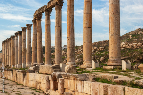 Jordan, Gerasa (Jerash) is ancient city that is six and a half thousand years old. Main street of Jerash is Cardo Maximus. Cardo Maximus is perfectly straight street with high columns along sides