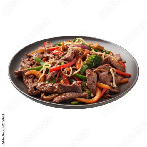 Beef Stir-Fry isolated on transparent background. Generative AI