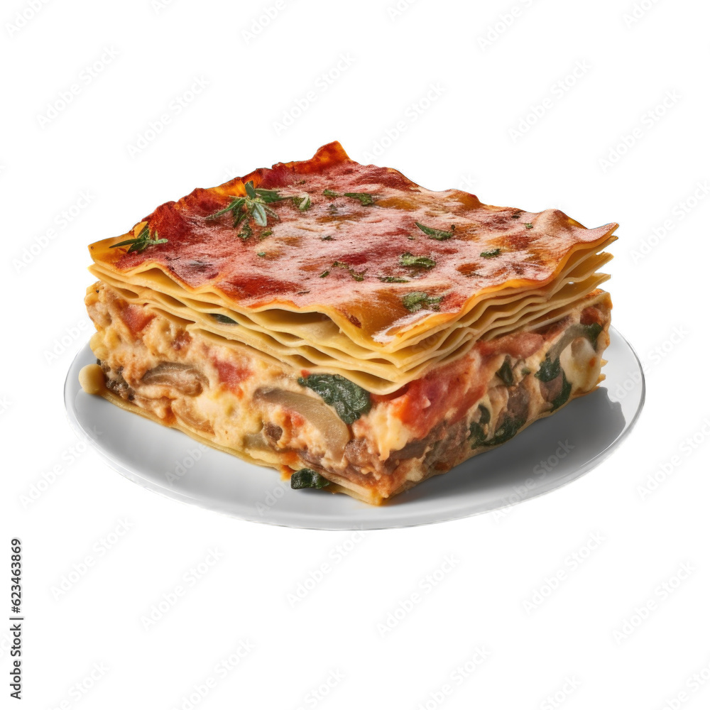 Vegetable Lasagna isolated on transparent background. Generative AI Vegetable Lasagna isolated on transparent background. Generative AI
