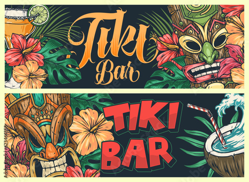 Tiki bar colorful set banners