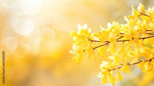 floral springtime sunshine background banner concept with copy space and defocused yellow lights